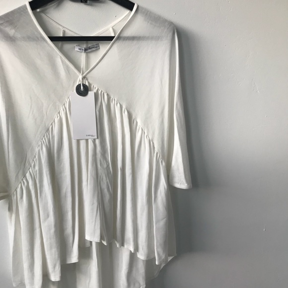 NWT ZARA Off White Bell V Neck Blouse Small - Picture 4 of 4